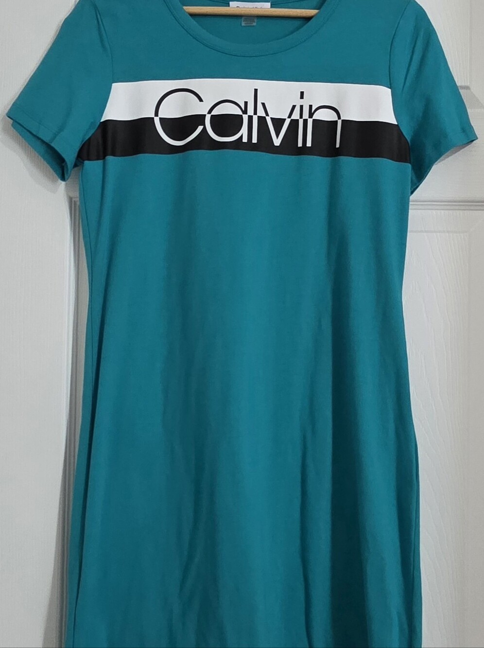 Calvin Klein Teal Logo Stripe Casual Dress